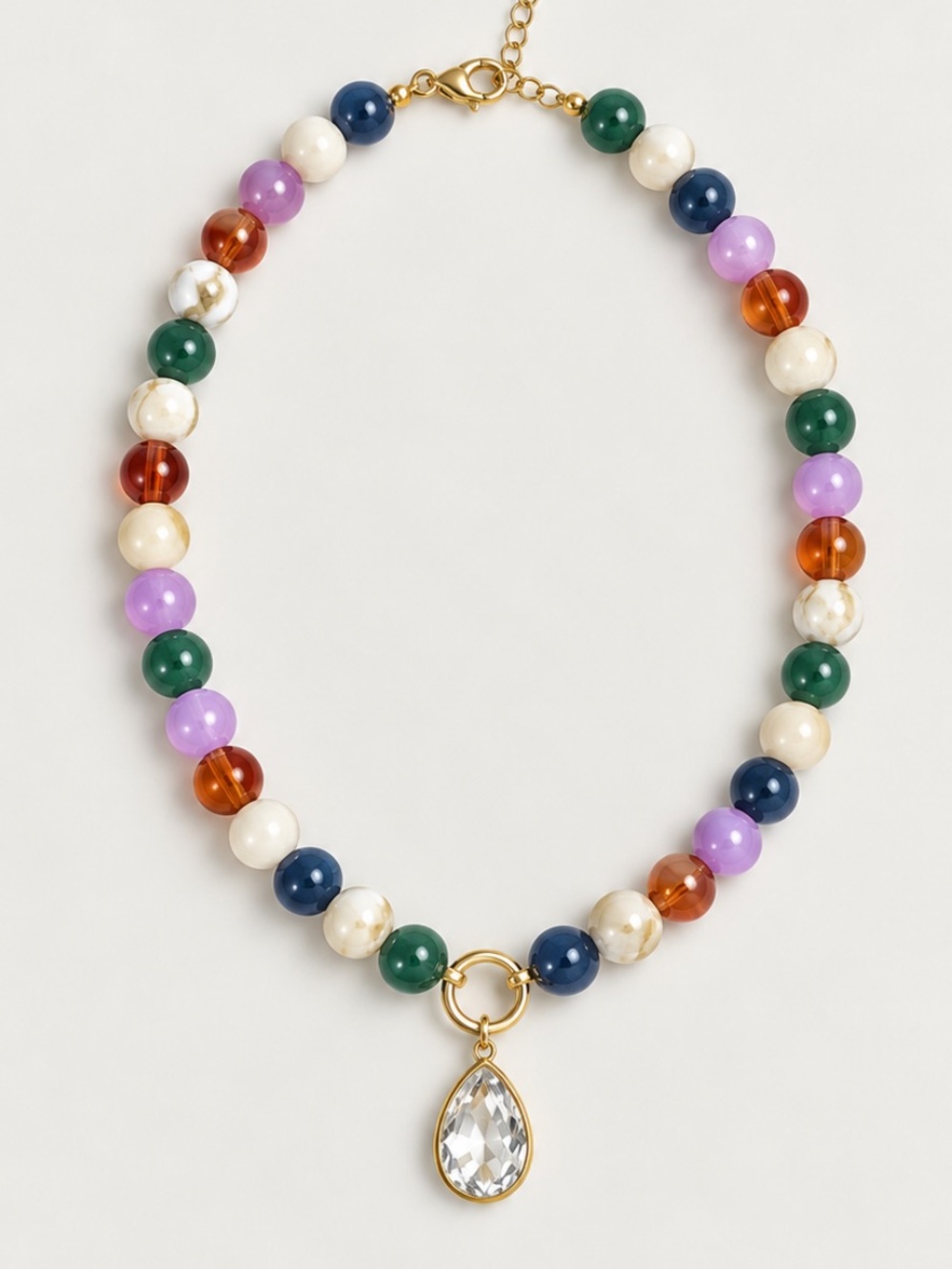 New! Green Violet Mixed Beaded Teardrop Crystal Necklace NWOT 3030